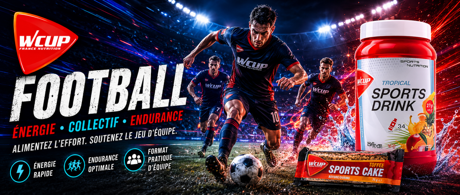 Football WCUP FRANCE NUTRITION SPORTIVE ENERGY HYDRATATION ENERGETIQUE PROTEINE ELECTROLYTE