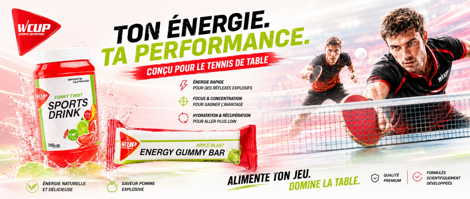 Tennis de Table WCUP FRANCE NUTRITION SPORTIVE ENERGY HYDRATATION ENERGETIQUE PROTEINE ELECTROLYTE
