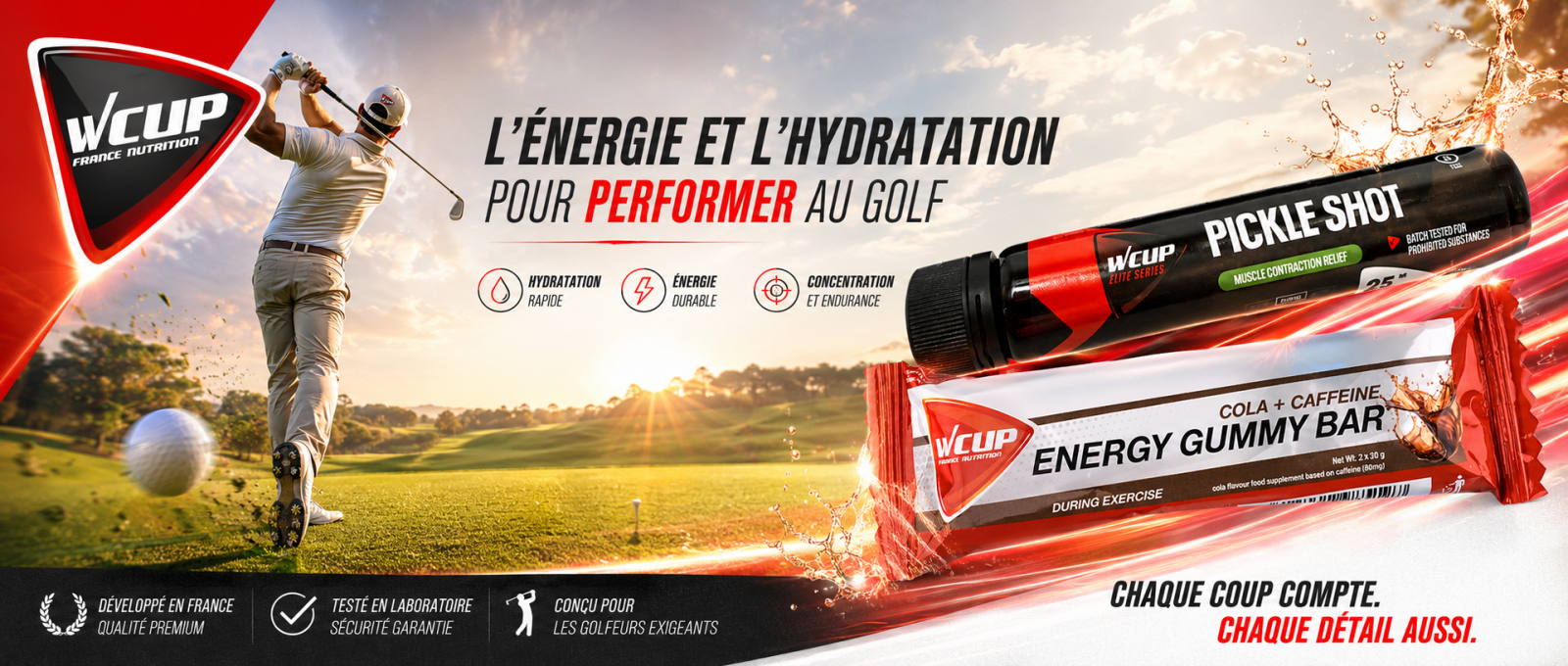 Golf WCUP FRANCE NUTRITION SPORTIVE ENERGY HYDRATATION ENERGETIQUE PROTEINE ELECTROLYTE