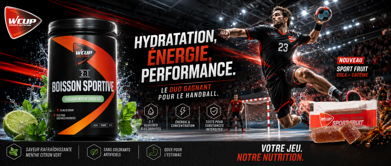 Hanball WCUP FRANCE NUTRITION SPORTIVE ENERGY HYDRATATION ENERGETIQUE PROTEINE ELECTROLYTE